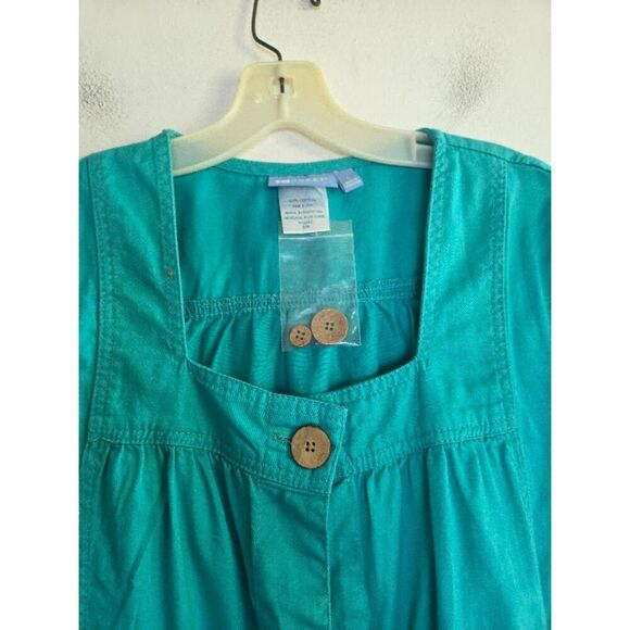 NWOT Koret Women Teal Green 100% Cotton Denim Button Front Midi Dress size Large - Picture 6 of 7
